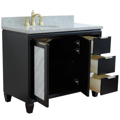 43" Single vanity in Black finish with Gray granite and oval sink Left door/Left sink