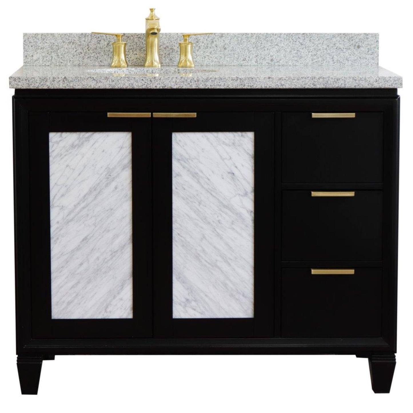 43" Single vanity in Black finish with Gray granite and oval sink Left door/Left sink