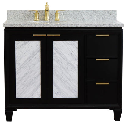 43" Single vanity in Black finish with Gray granite and oval sink Left door/Left sink