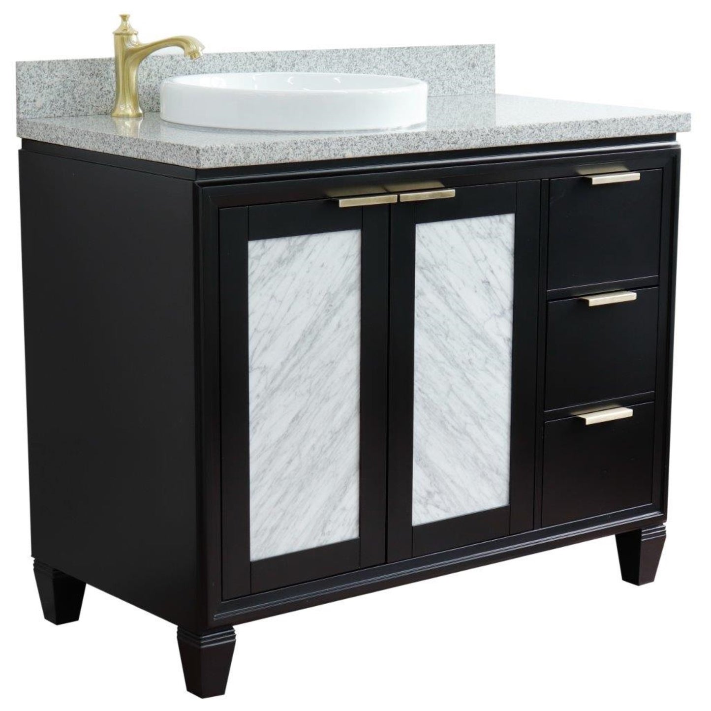 43" Single vanity in Black finish with Gray granite and round sink Left door/Left sink