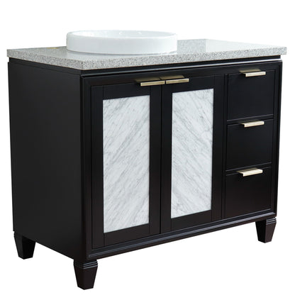 43" Single vanity in Black finish with Gray granite and round sink Left door/Left sink