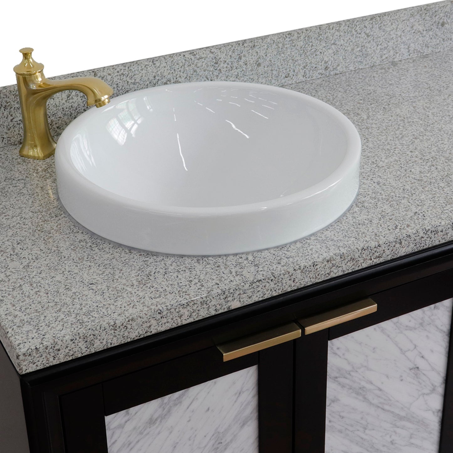 43" Single vanity in Black finish with Gray granite and round sink Left door/Left sink