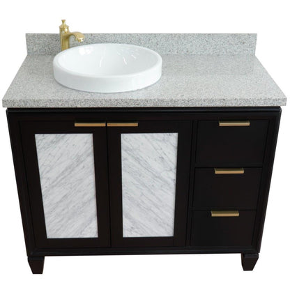 43" Single vanity in Black finish with Gray granite and round sink Left door/Left sink