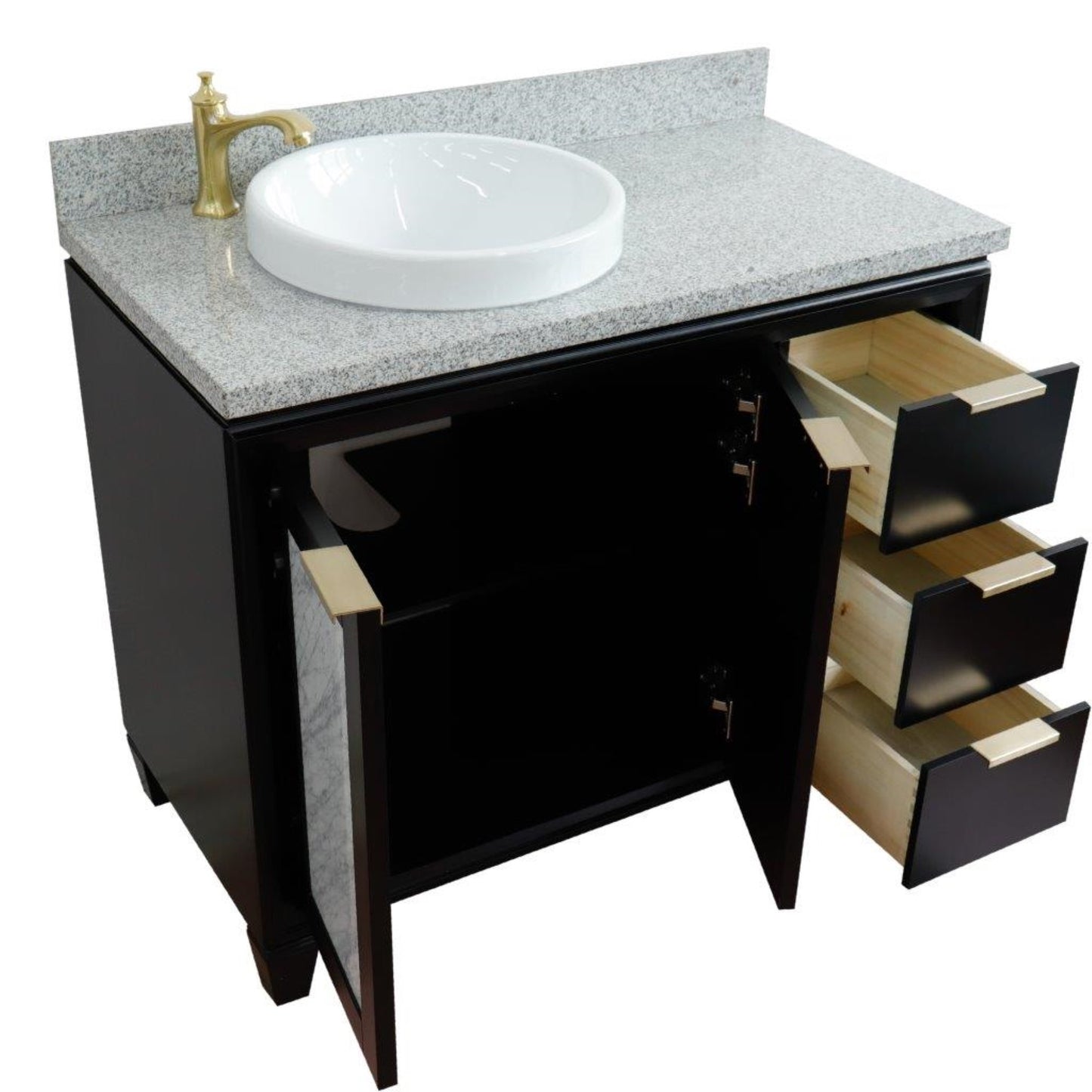 43" Single vanity in Black finish with Gray granite and round sink Left door/Left sink
