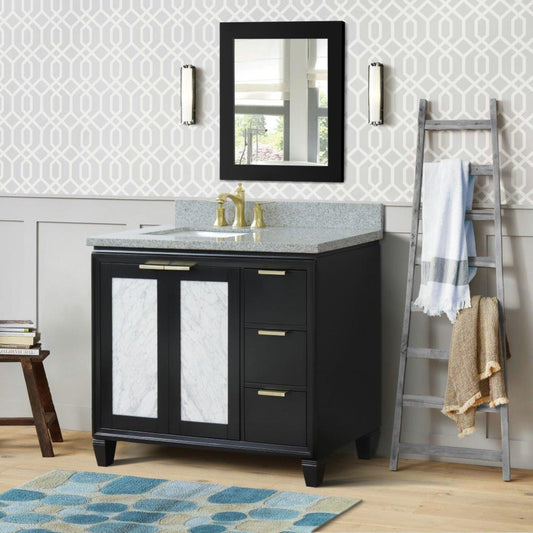 43" Single vanity in Black finish with Gray granite and rectangle sink Left door/Left sink