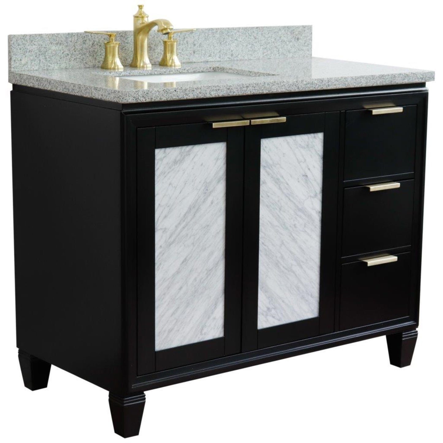 43" Single vanity in Black finish with Gray granite and rectangle sink Left door/Left sink
