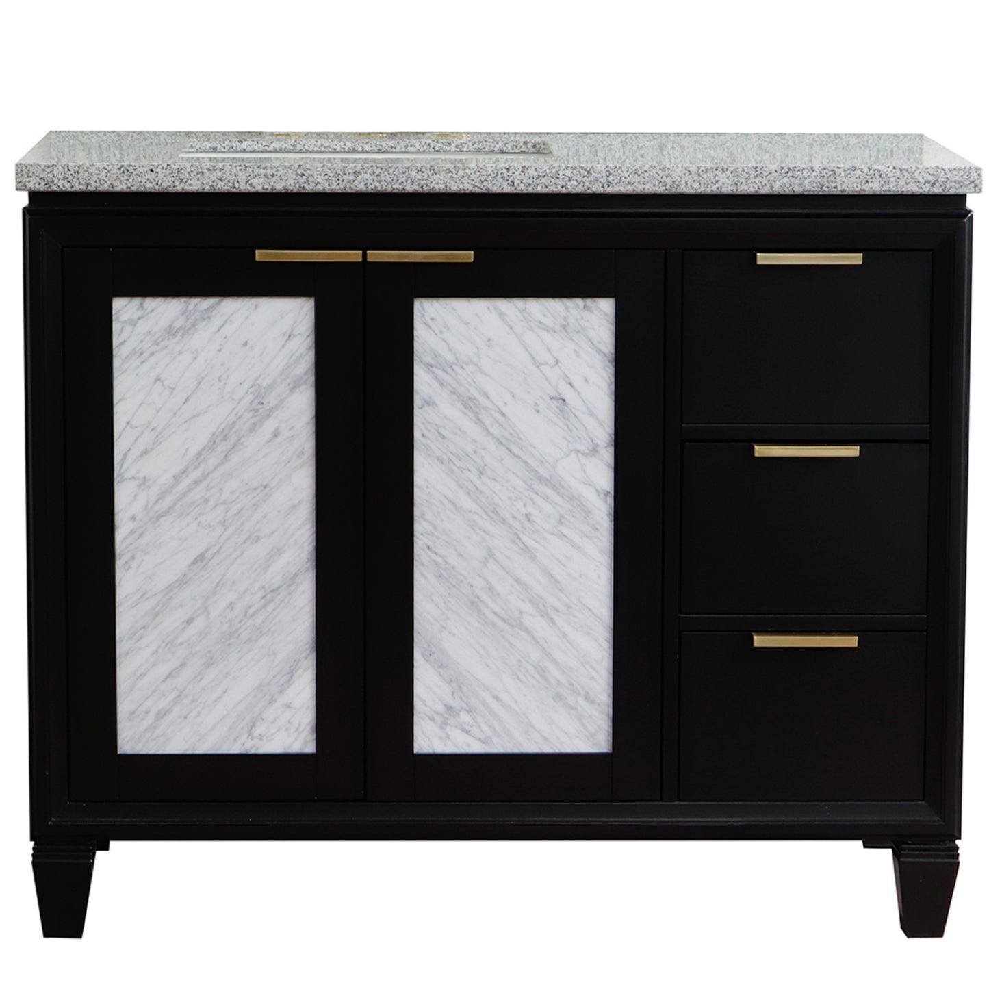 43" Single vanity in Black finish with Gray granite and rectangle sink Left door/Left sink