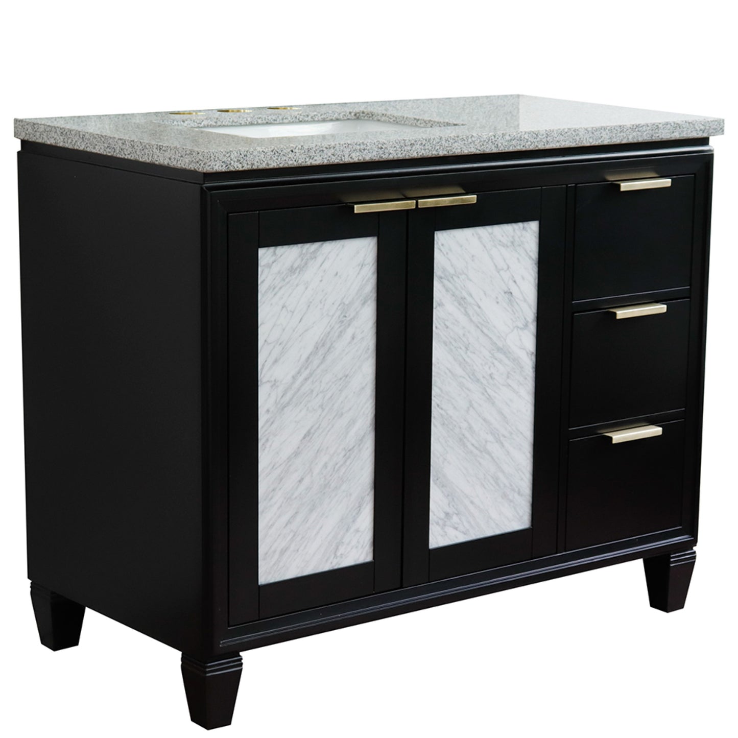 43" Single vanity in Black finish with Gray granite and rectangle sink Left door/Left sink