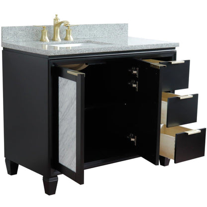 43" Single vanity in Black finish with Gray granite and rectangle sink Left door/Left sink