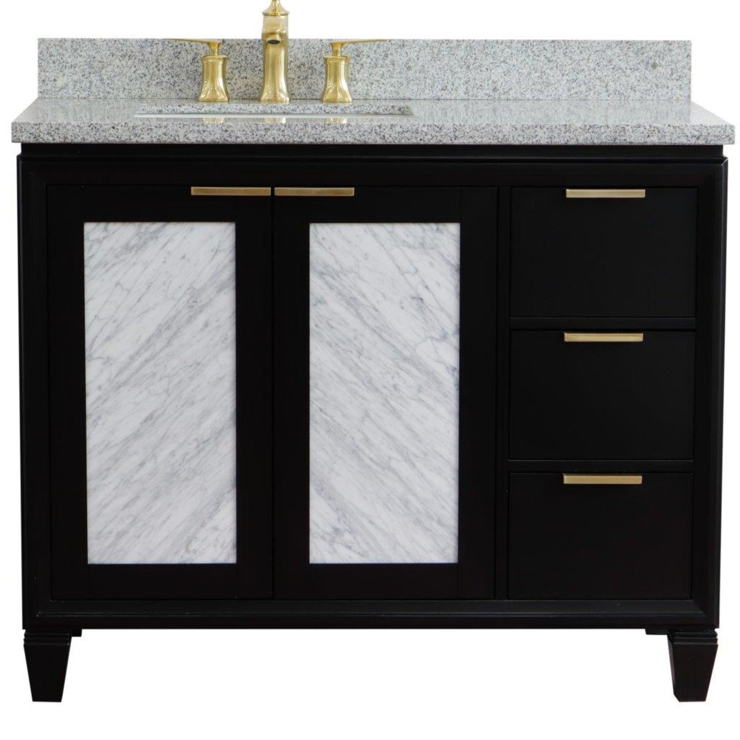 43" Single vanity in Black finish with Gray granite and rectangle sink Left door/Left sink