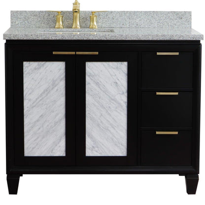 43" Single vanity in Black finish with Gray granite and rectangle sink Left door/Left sink