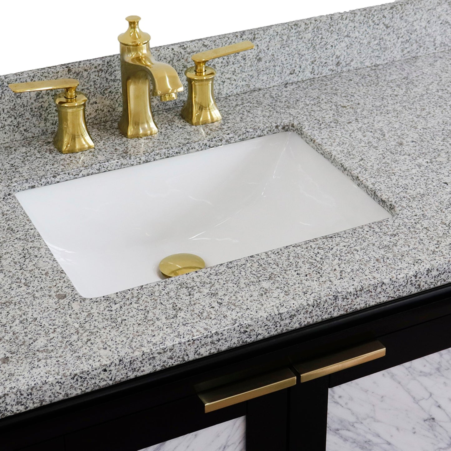 43" Single vanity in Black finish with Gray granite and rectangle sink Left door/Left sink