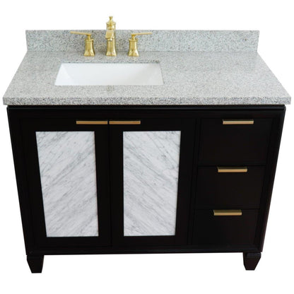 43" Single vanity in Black finish with Gray granite and rectangle sink Left door/Left sink