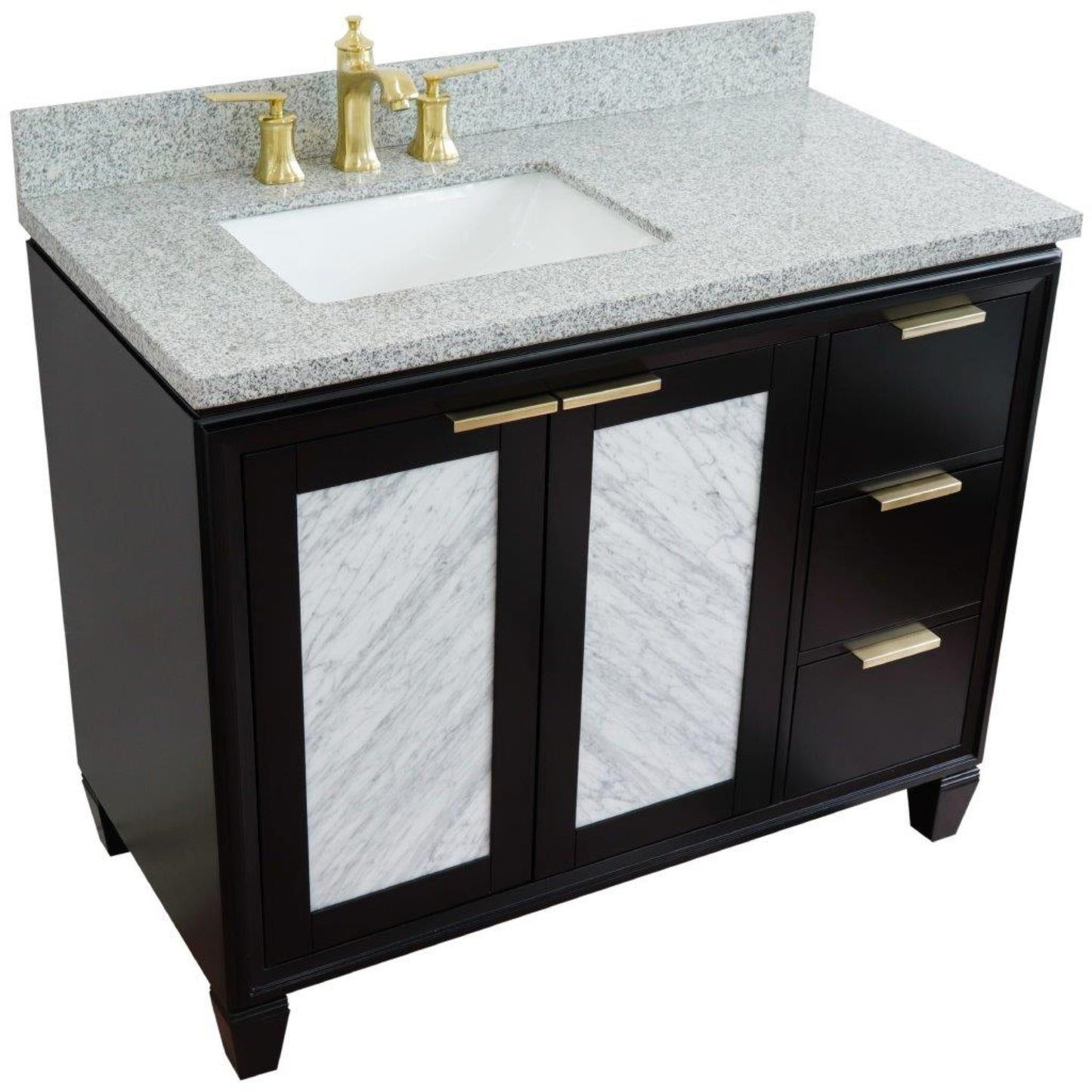 43" Single vanity in Black finish with Gray granite and rectangle sink Left door/Left sink