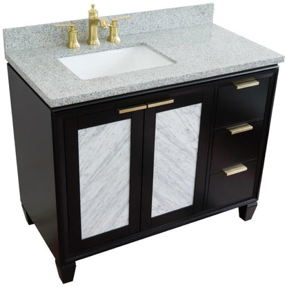 43" Single vanity in Black finish with Gray granite and rectangle sink Left door/Left sink