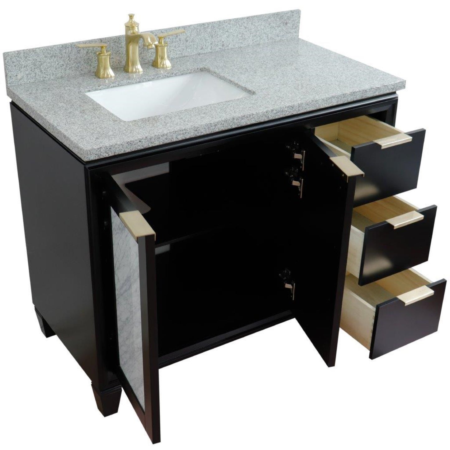 43" Single vanity in Black finish with Gray granite and rectangle sink Left door/Left sink