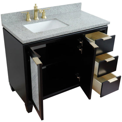 43" Single vanity in Black finish with Gray granite and rectangle sink Left door/Left sink