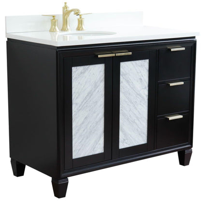 43" Single vanity in Black finish with White engineered stone and oval sink Left door/Left sink