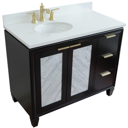 43" Single vanity in Black finish with White engineered stone and oval sink Left door/Left sink
