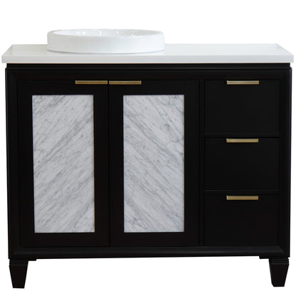 43" Single vanity in Black finish with White engineered stone and round sink Left door/Left sink