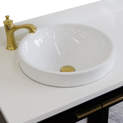 43" Single vanity in Black finish with White engineered stone and round sink Left door/Left sink