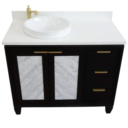 43" Single vanity in Black finish with White engineered stone and round sink Left door/Left sink