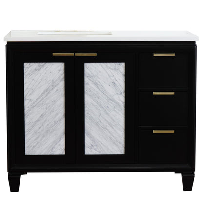 43" Single vanity in Black finish with White engineered stone and rectangle sink Left door/Left sink