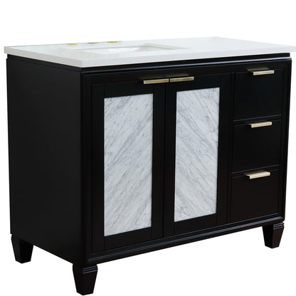 43" Single vanity in Black finish with White engineered stone and rectangle sink Left door/Left sink