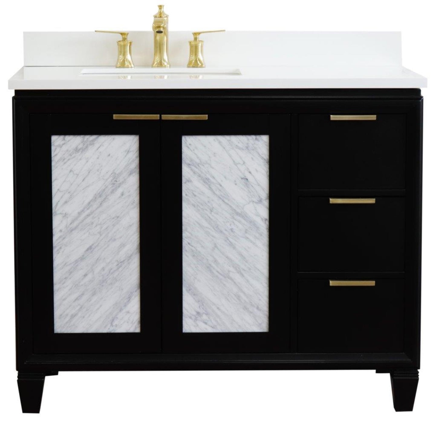 43" Single vanity in Black finish with White engineered stone and rectangle sink Left door/Left sink