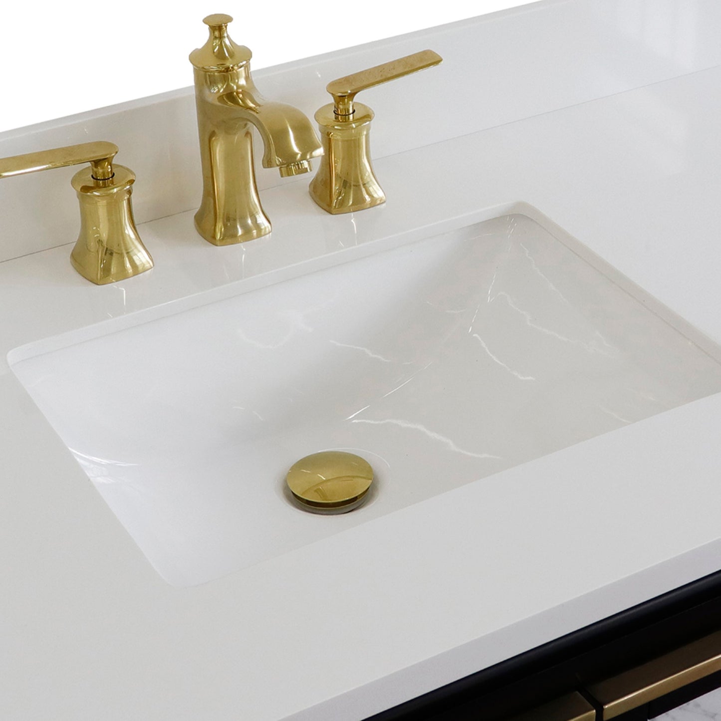 43" Single vanity in Black finish with White engineered stone and rectangle sink Left door/Left sink