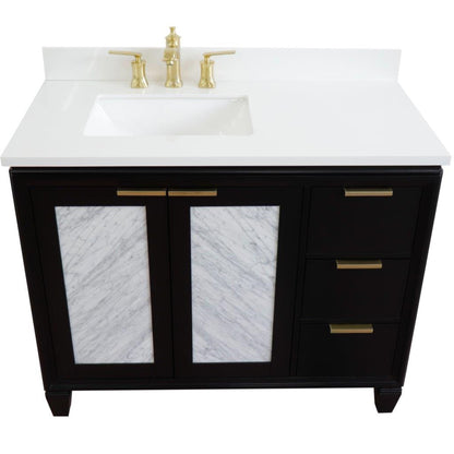 43" Single vanity in Black finish with White engineered stone and rectangle sink Left door/Left sink