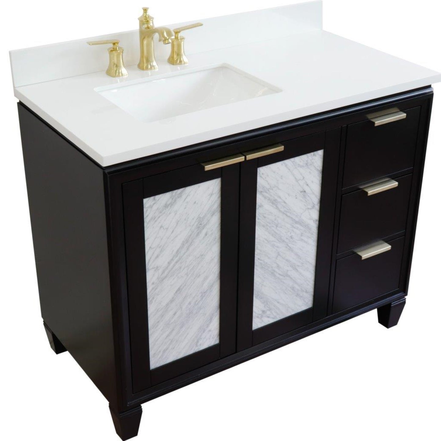 43" Single vanity in Black finish with White engineered stone and rectangle sink Left door/Left sink
