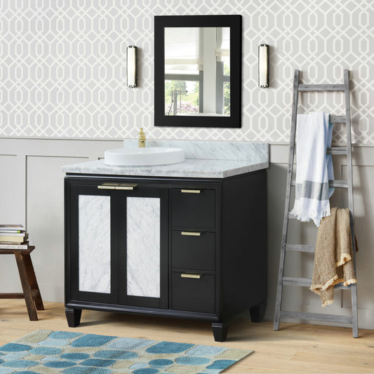 43" Single vanity in Black finish with White Carrara and round sink Left door/Left sink