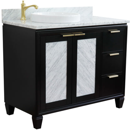 43" Single vanity in Black finish with White Carrara and round sink Left door/Left sink