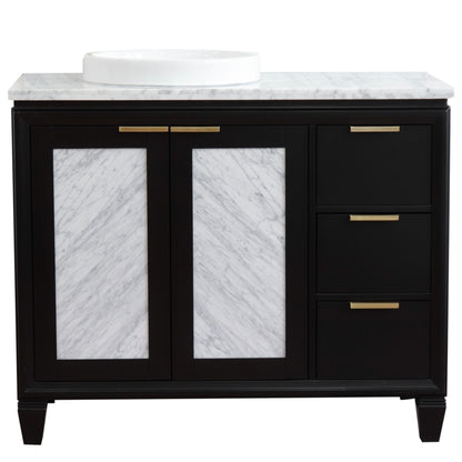 43" Single vanity in Black finish with White Carrara and round sink Left door/Left sink