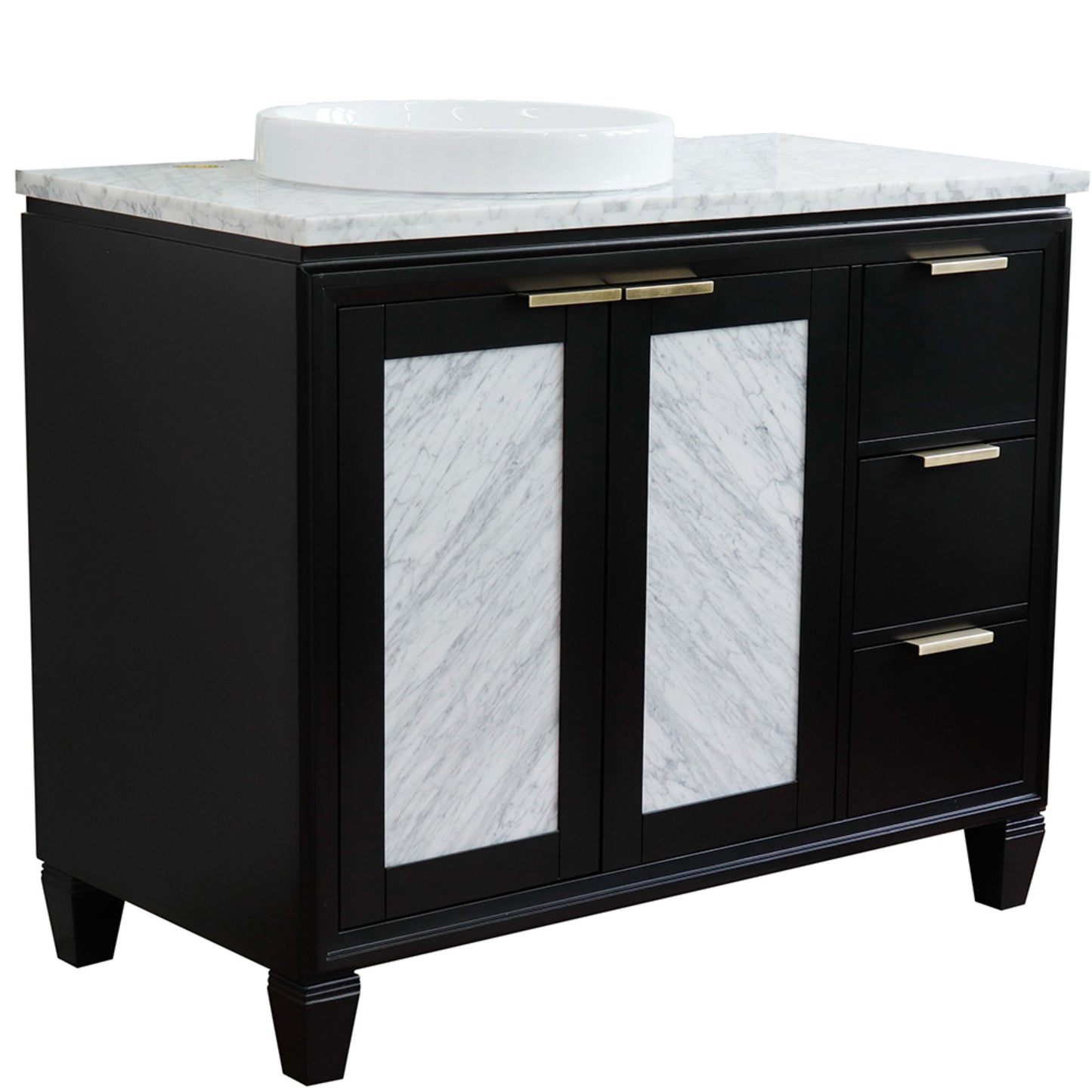 43" Single vanity in Black finish with White Carrara and round sink Left door/Left sink