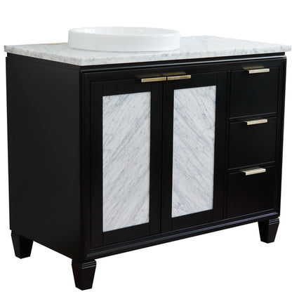 43" Single vanity in Black finish with White Carrara and round sink Left door/Left sink