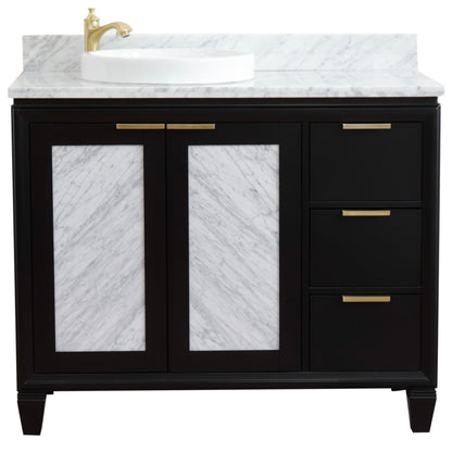 43" Single vanity in Black finish with White Carrara and round sink Left door/Left sink