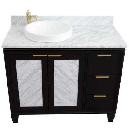 43" Single vanity in Black finish with White Carrara and round sink Left door/Left sink