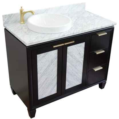 43" Single vanity in Black finish with White Carrara and round sink Left door/Left sink
