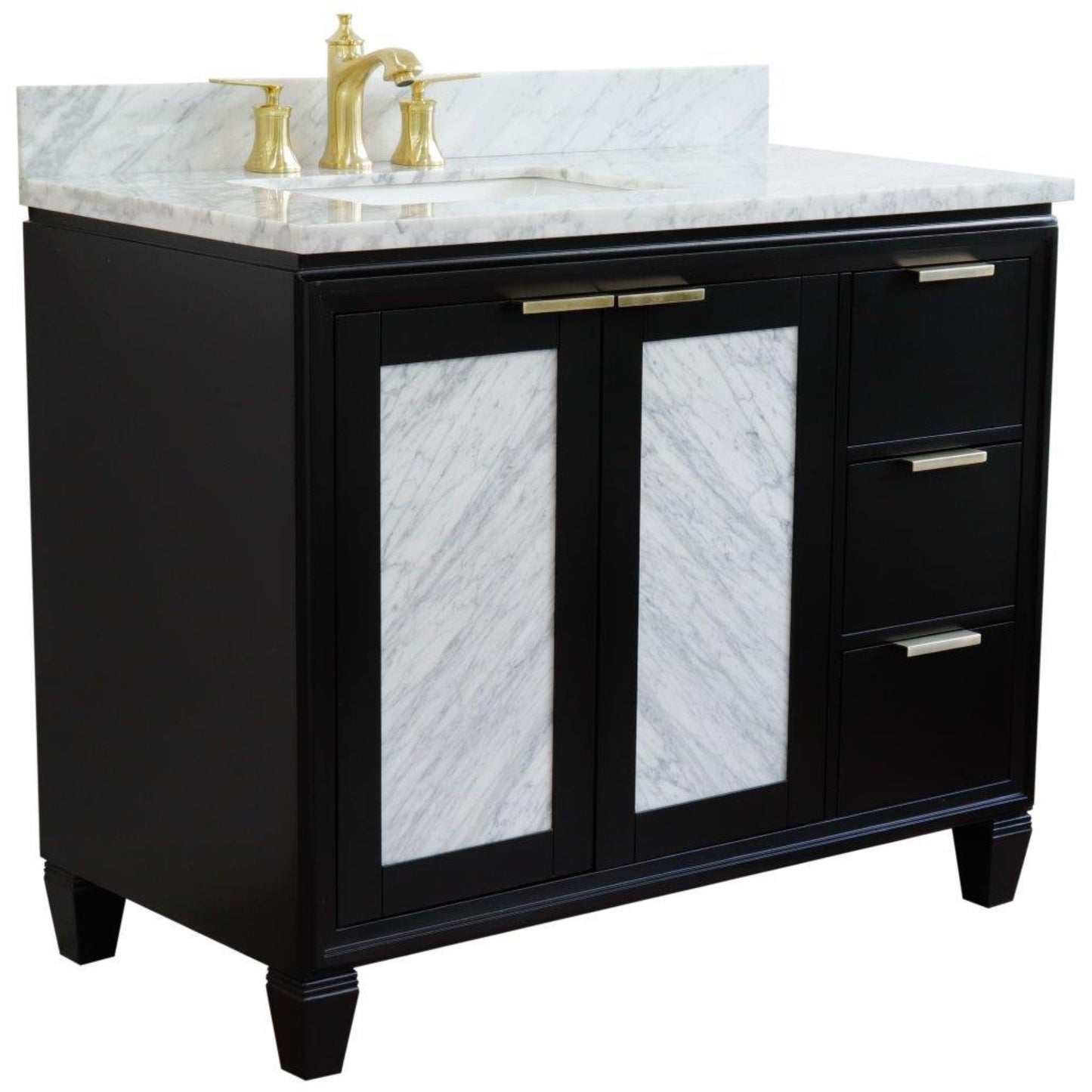 43" Single vanity in Black finish with White Carrara and rectangle sink Left door/Left sink