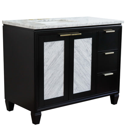 43" Single vanity in Black finish with White Carrara and rectangle sink Left door/Left sink