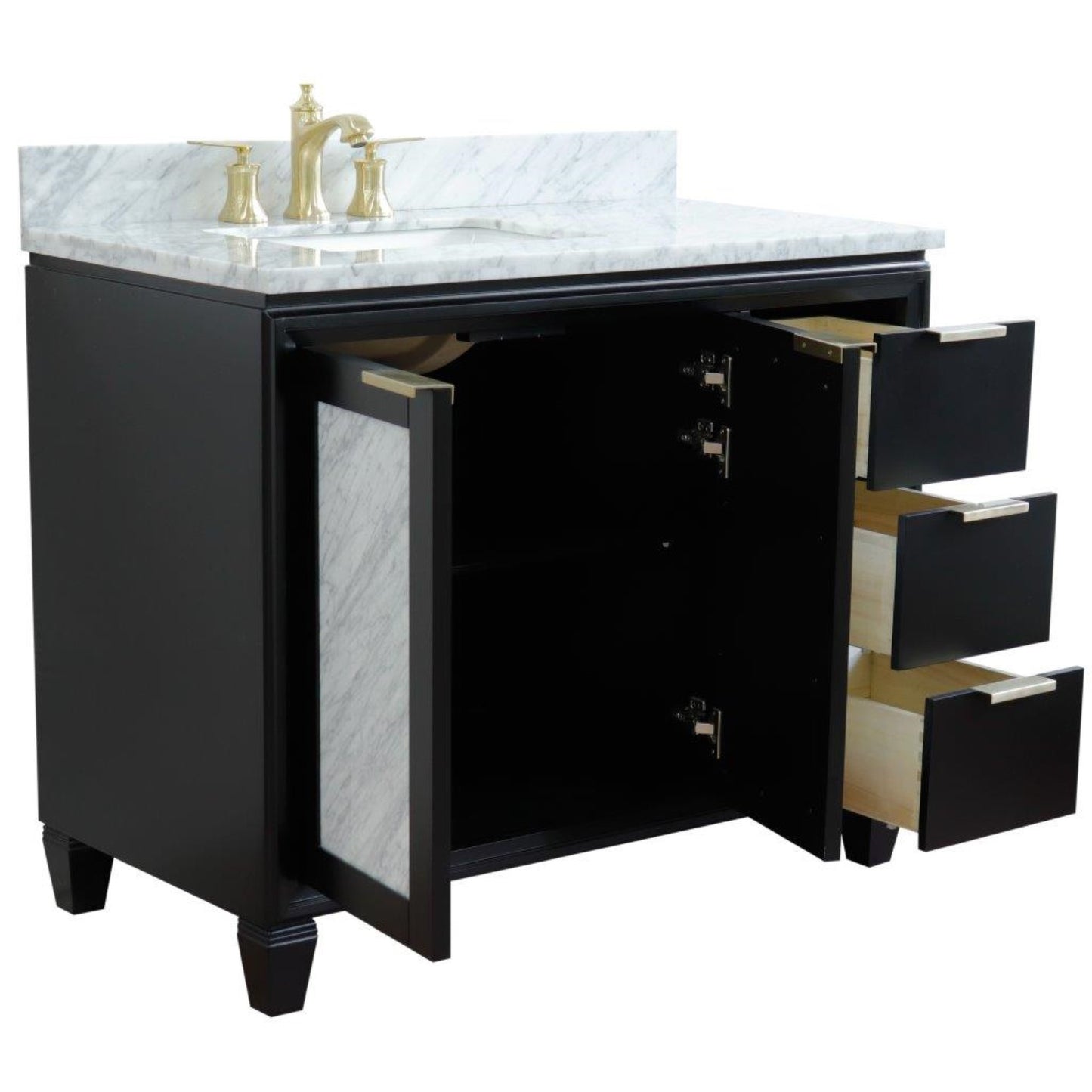 43" Single vanity in Black finish with White Carrara and rectangle sink Left door/Left sink