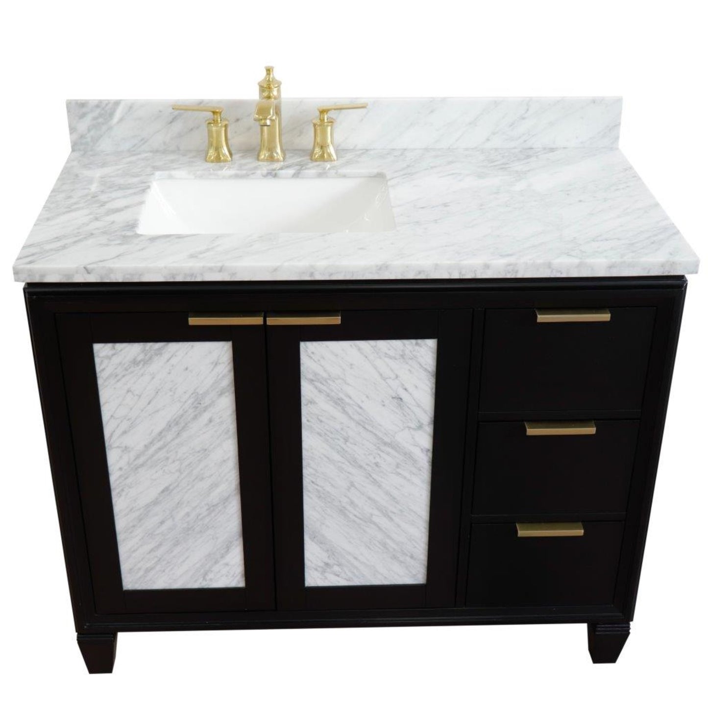 43" Single vanity in Black finish with White Carrara and rectangle sink Left door/Left sink