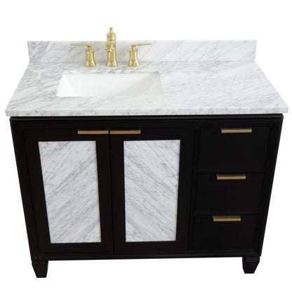 43" Single vanity in Black finish with White Carrara and rectangle sink Left door/Left sink