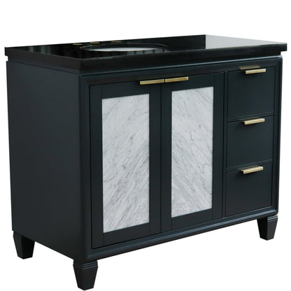 43" Single vanity in Dark Gray finish with Black galaxy and oval sink Left door/Left sink