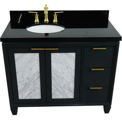 43" Single vanity in Dark Gray finish with Black galaxy and oval sink Left door/Left sink