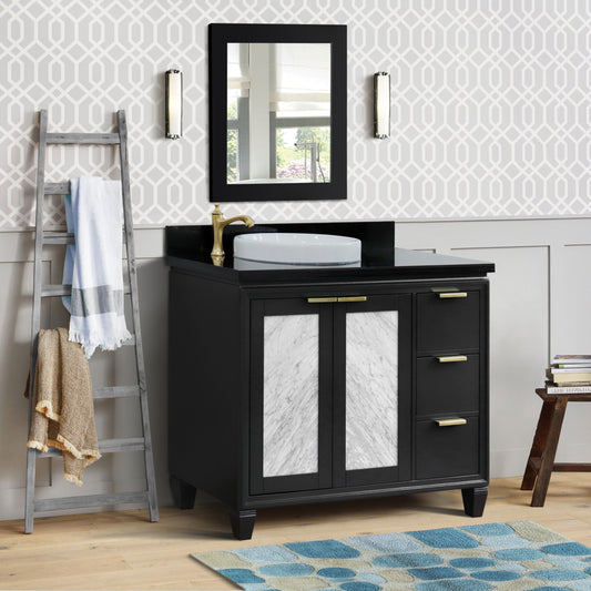 43" Single vanity in Dark Gray finish with Black galaxy and round sink Left door/Left sink