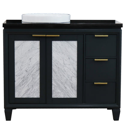 43" Single vanity in Dark Gray finish with Black galaxy and round sink Left door/Left sink