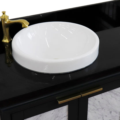 43" Single vanity in Dark Gray finish with Black galaxy and round sink Left door/Left sink